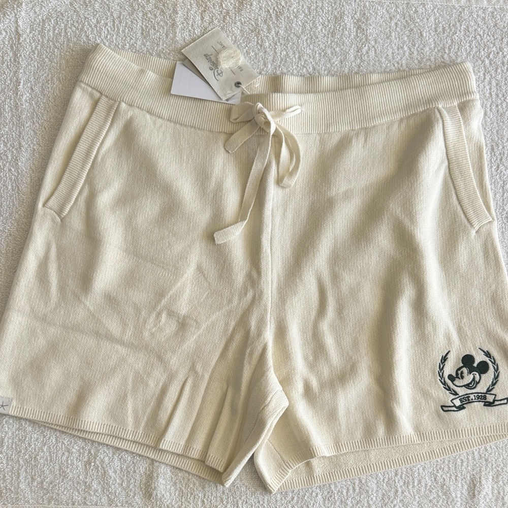 Barefoot Dreams x Disney Cream Shorts with Embroidered Mickey Mouse Design
